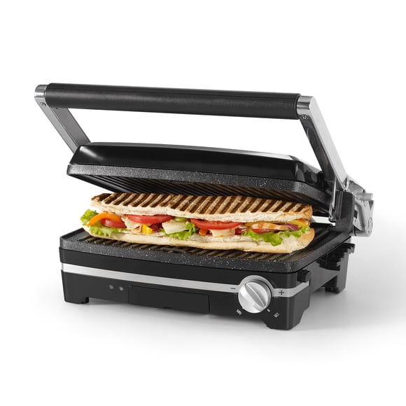 Starfrit The Rock Panini Press - Rock.Tec Non-Stick Reversible Plate - Opens 180 Degrees - Adjustable Temperate Control