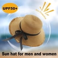 thumbnail image 4 of Sombrero de paja con lazo, sombrero de verano con protección solar, sombrero de ala sin rematar, sombrero de playa para vacaciones al aire libre para mujer, circunferencia de sombrero de 56-58 cm, 4 of 5