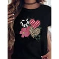 thumbnail image 1 of Soft Cotton Valentine's Day Geometric Hearts And Flowers Graphic T-Shirt Casual Crew Neck Comfortable For Casual Wear, 1 of 7