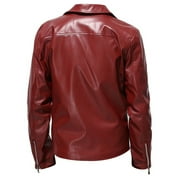 WREESH Mens Faux Leather Jackets Lapel Zip Up Motorcycle Jacket Fashion Slim Jacket Riding Club Jacket Red