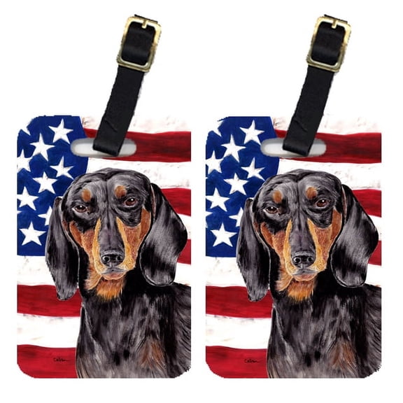 Caroline's Treasures Pair of USA American Flag with Dachshund Luggage Tags SC9003BT