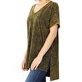 thumbnail image 3 of Woman Short Sleeve V Neck Mineral Wash Cotton T Shirt Top Blouse Tunic Olive 3X (ZN 4629), 3 of 3