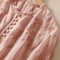 thumbnail image 5 of IMENGL Long Sleeve Shirts for Women Soft Cotton Linen Button Short Summer Loose Neck Embroidered Blouse T-Shirt Casual Women's Basic Tee Long Sleeve Tops,Pink, 5 of 7