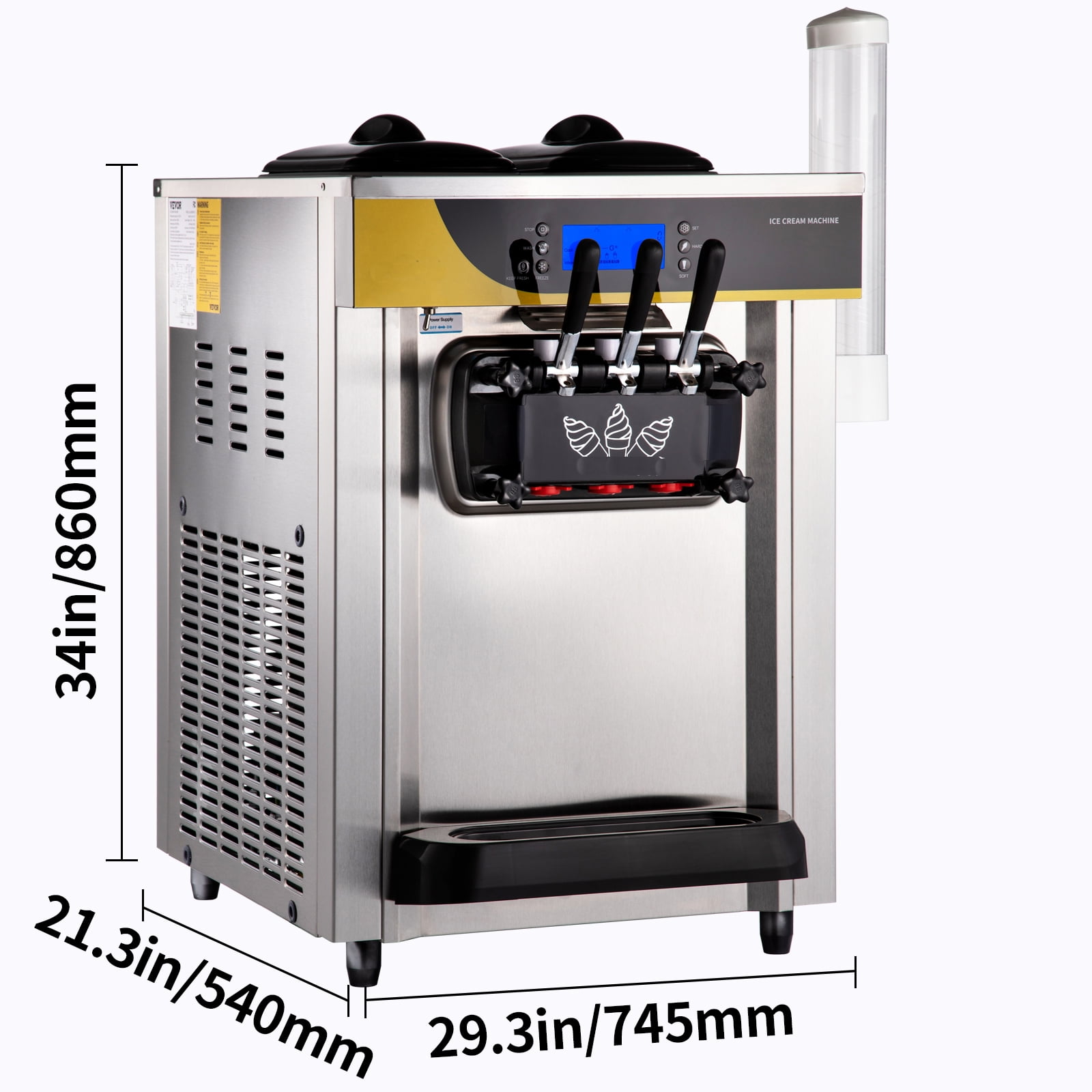 VEVOR Commercial Ice Cream Maker, 22-30L/H Yield, Countertop Soft Serve Machine w/ 2x6L Hopper 2L Cylinder LCD Panel Puffing Shortage Alarm, Frozen Yogurt Maker for Restaurant Snack Bar