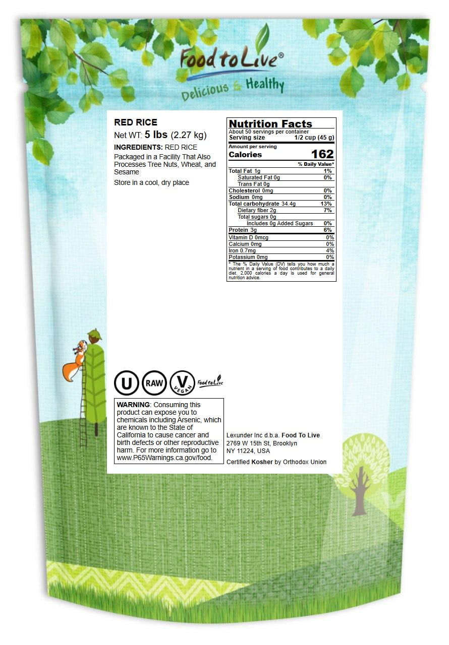 Red Rice, 5 Pounds — Kosher, Raw, Vegan — by Food to Live