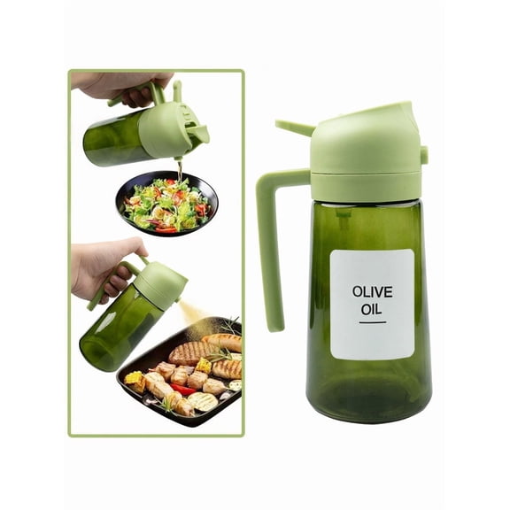 16oz/470ml Glass Olive Oil Sprayer for Cooking – 2 in 1 Olive Oil Dispenser Bottle for Kitchen Gadgets and Air Fryer Accessories, Salad, BBQ - Green