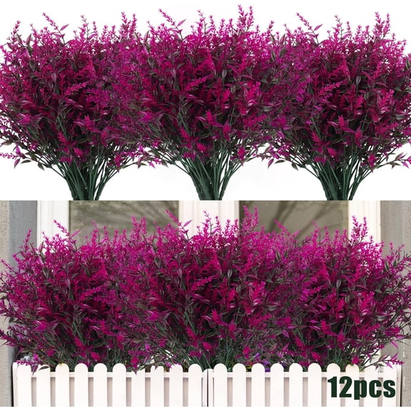 Outdoor Artificial Plant UV Resistant Fake Stems Plants, Faux Plastic Greenery for Indoor Outside Hanging Plants Garden Porch Window Box Home Wedding Farmhouse Outdoor Decorations for Patio(Fuchsia)