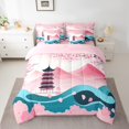 thumbnail image 2 of Erosebridal Pink Flower Bedding Full Size, Cartoon Tower Bedding Sets Full Size, Japanese Mount Fuji Decor, Reversible, 2 of 5