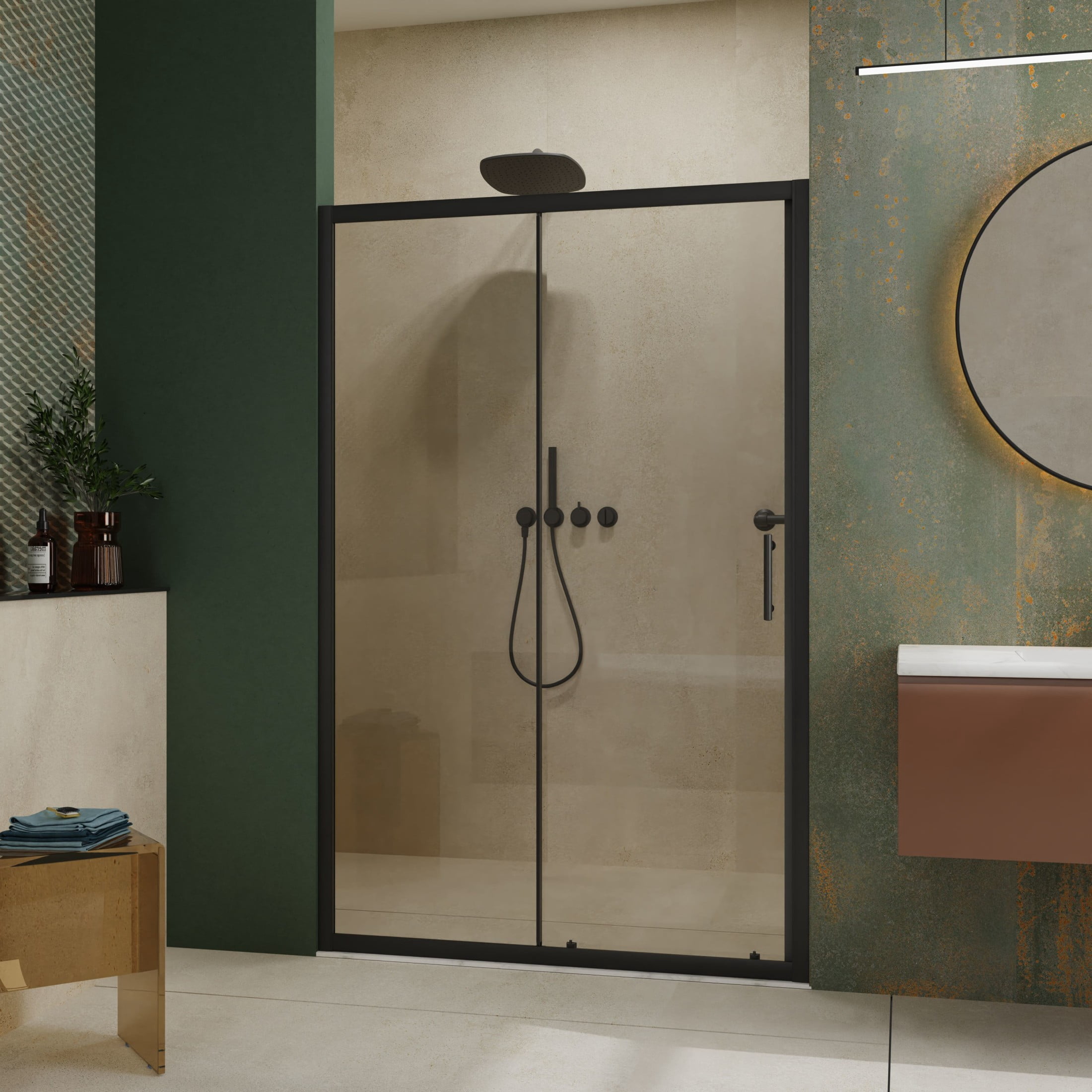 Noble House 48" x 72" Single Sliding Shower Door, 1/5" Clear Tempered Glass with Stainless Steel Handle, Matt Black