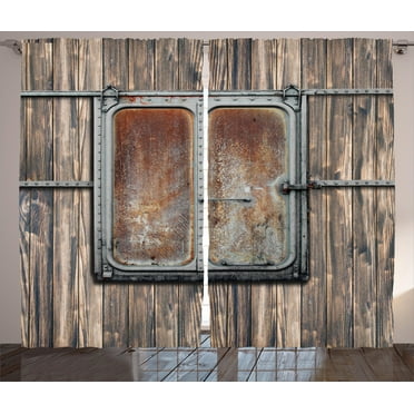 Ambesonne Rustic Curtains 2 Panel Set, Wooden Tree Old Planks, 108" x 90", Brown and Grey
