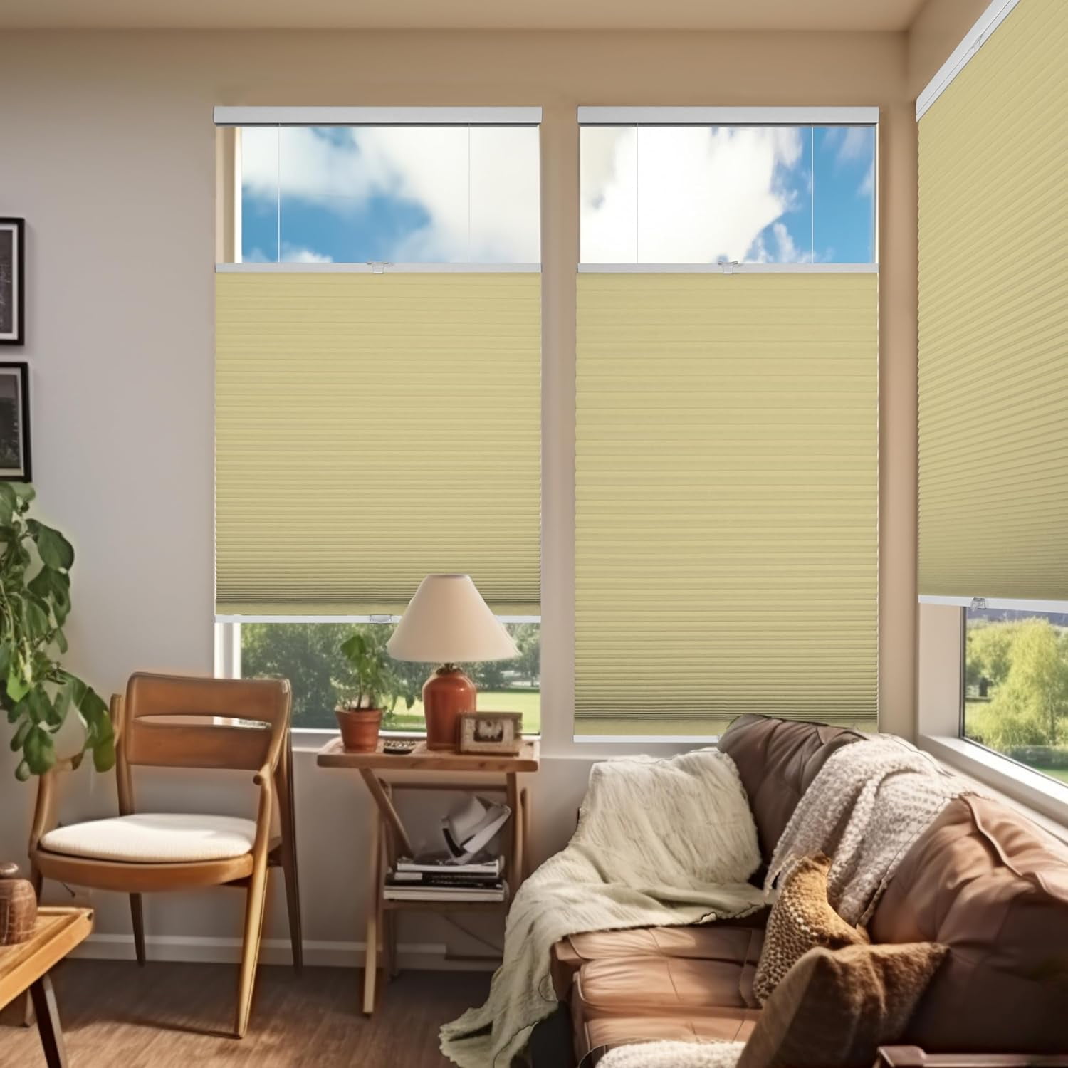 Chicology Cream Blackout Cordless Top Down Bottom Up Cellular Shades 33.75 in. W x 72 in. L