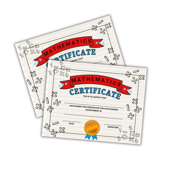 Math Certificate of Achievement Award  50 pk. 8.5x11 Mathematics Facts Goal for Elementary Students Paper Participation