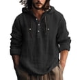 thumbnail image 2 of Men’s Long Sleeve Hooded Cotton Linen Shirt Solid Color Casual Spring Autumn Top, 2 of 8