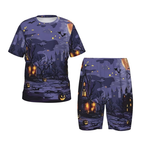 Balery Mystery House Halloween Night Conjunto de Pijama Infantil de Manga Corta con Estampado – Ropa de Dormir de Algodón Suave-3X-Large