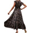 thumbnail image 4 of Delconic Women’s Short Sleeve V Neck Floral Print Maxi Dress Lightweight Flowy Casual Summer Long Dress for Daily Wear Black L, 4 of 7