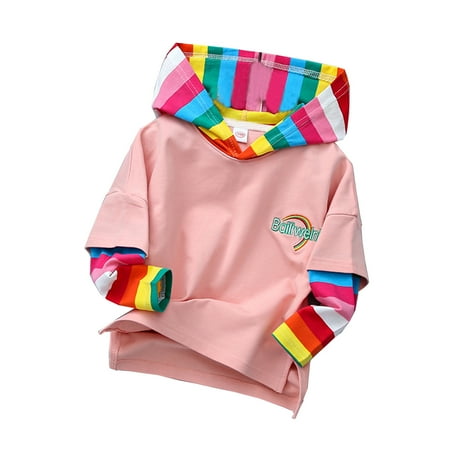 

SXcggal Embroidered Rainbow Long Sleeve Hoodie For Teens Long Sleeve Fashion Out Wear Base For Teens Comfortable Leisure Casual Newborn Sweatshirt