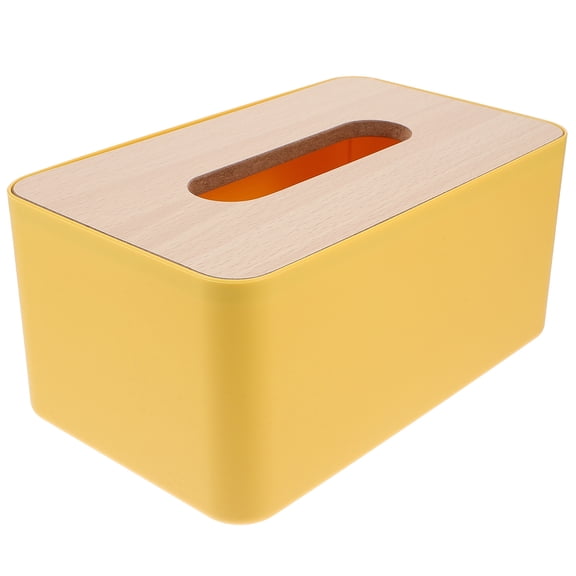 HOMEMAXS Wood Tissue Box Cover Yellow Decorative Tissue Holder for Home Supplies Feeding Use 4.5 x 10.5 x 5.5 Inches