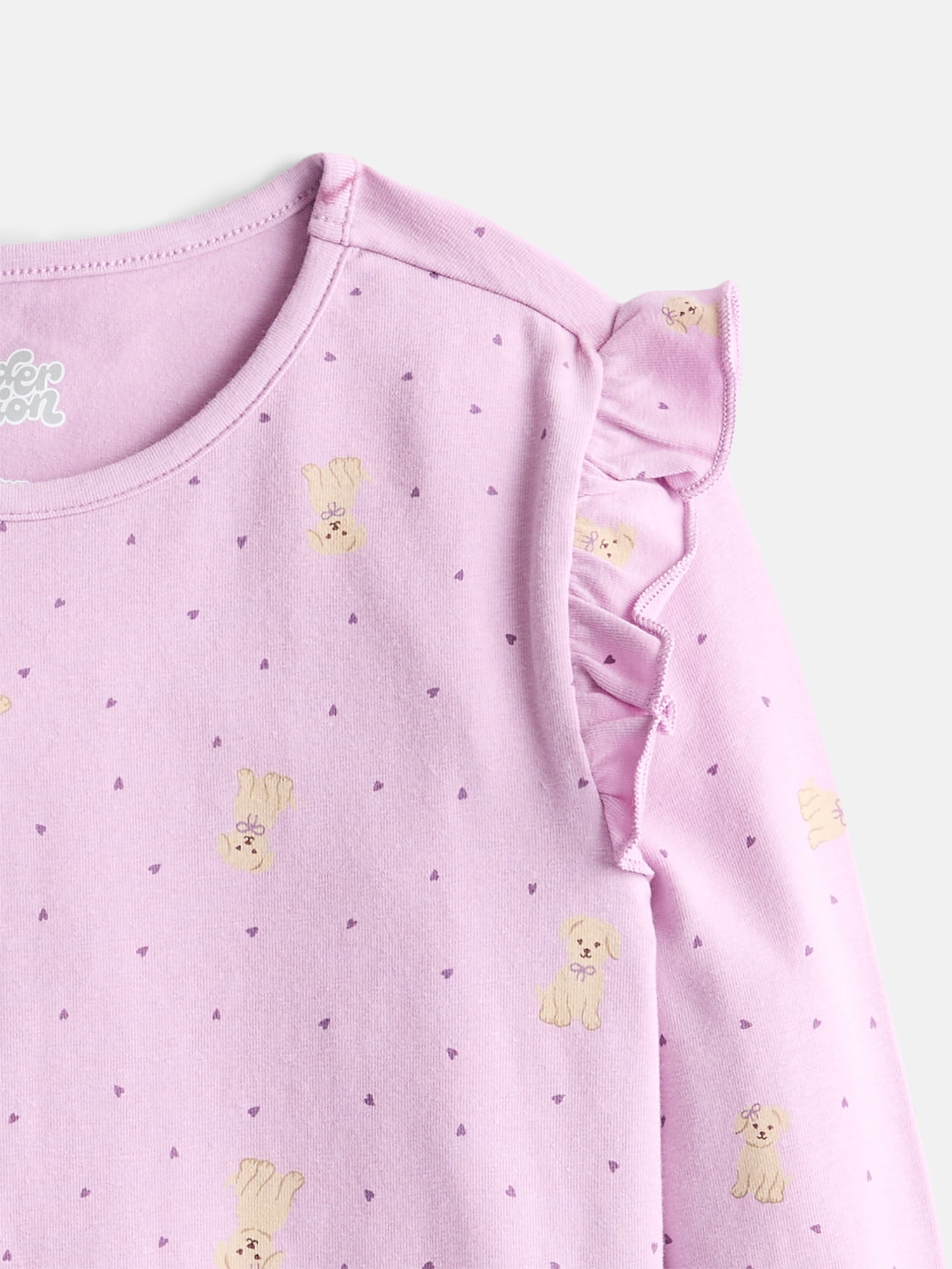 Wonder Nation Girls Printed Tee with Long Ruffle Sleeves, Sizes 4-10