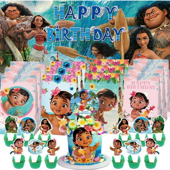 Moana Princess Goodie Bags Treat Candy Decorations Party Favor Supplies Birthday Cake Topper Backdrop Banner
