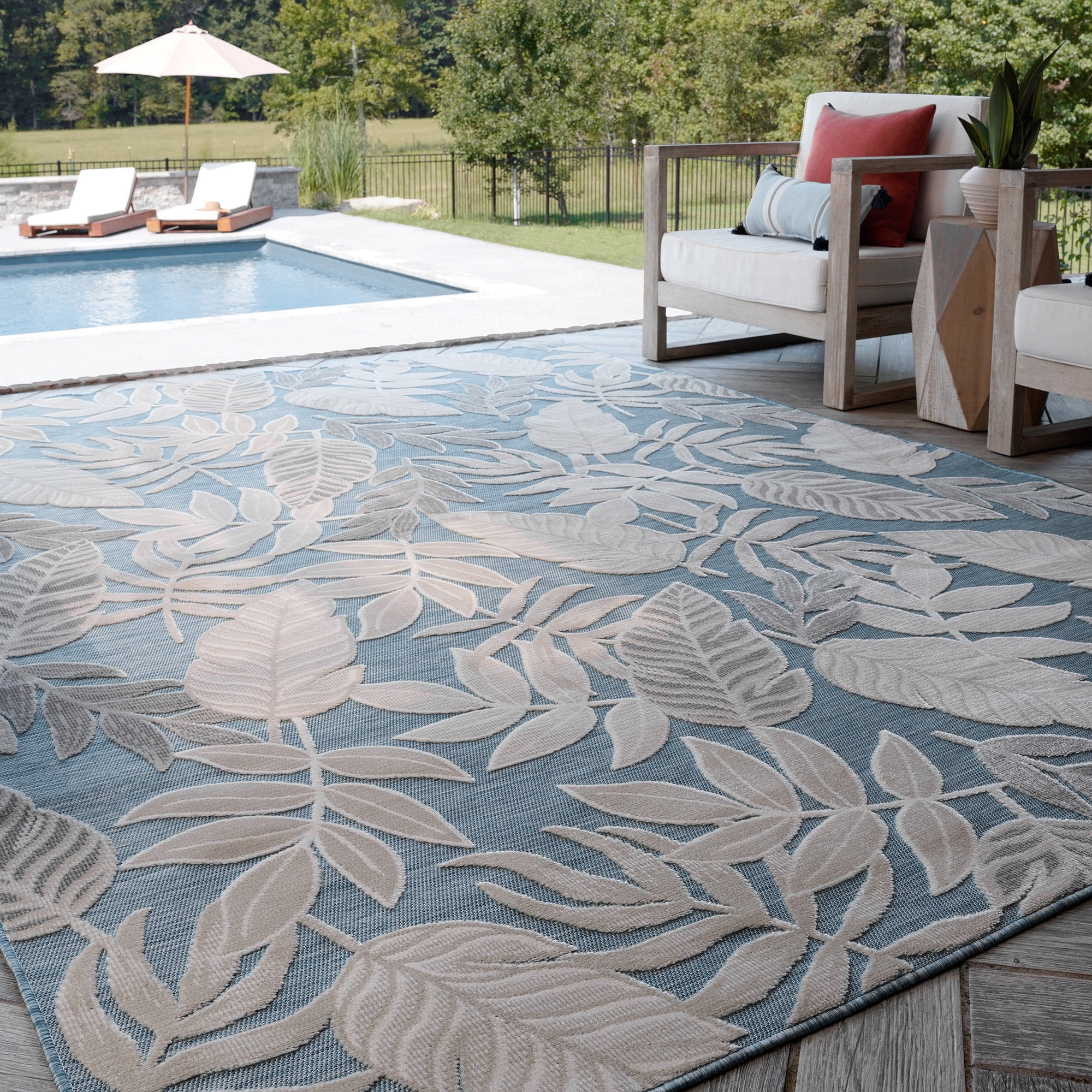 5x7 Water Resistant, Indoor Outdoor Rugs for Patios, Front Door Entry, Entryway, Deck, Porch, Balcony | Outside Area Rug for Patio | Aqua, Floral | Size: 5'1'' x 7'3''