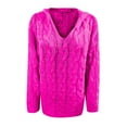 thumbnail image 6 of Meichang Oversized Sweaters for Women Chunky Cable Knit Pullover Hooded Sweaters V Neck Long Sleeve Loose Hoodies Sweaters for Women Hot Pink XXXL, 6 of 8