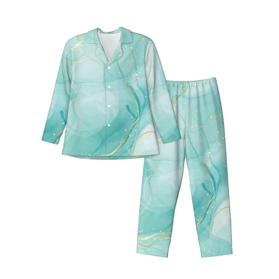 Fuzoiu Blue Marble Print Men's Long-Sleeved Pajama,Lounge Button Down Nightwear,Mens Notch Collar Pajama Set -Small