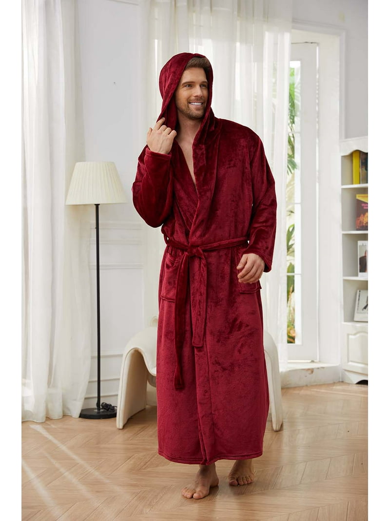 U2SKIIN Men's Long Fuzzy Bathrobe with Hood, Full Length Plush