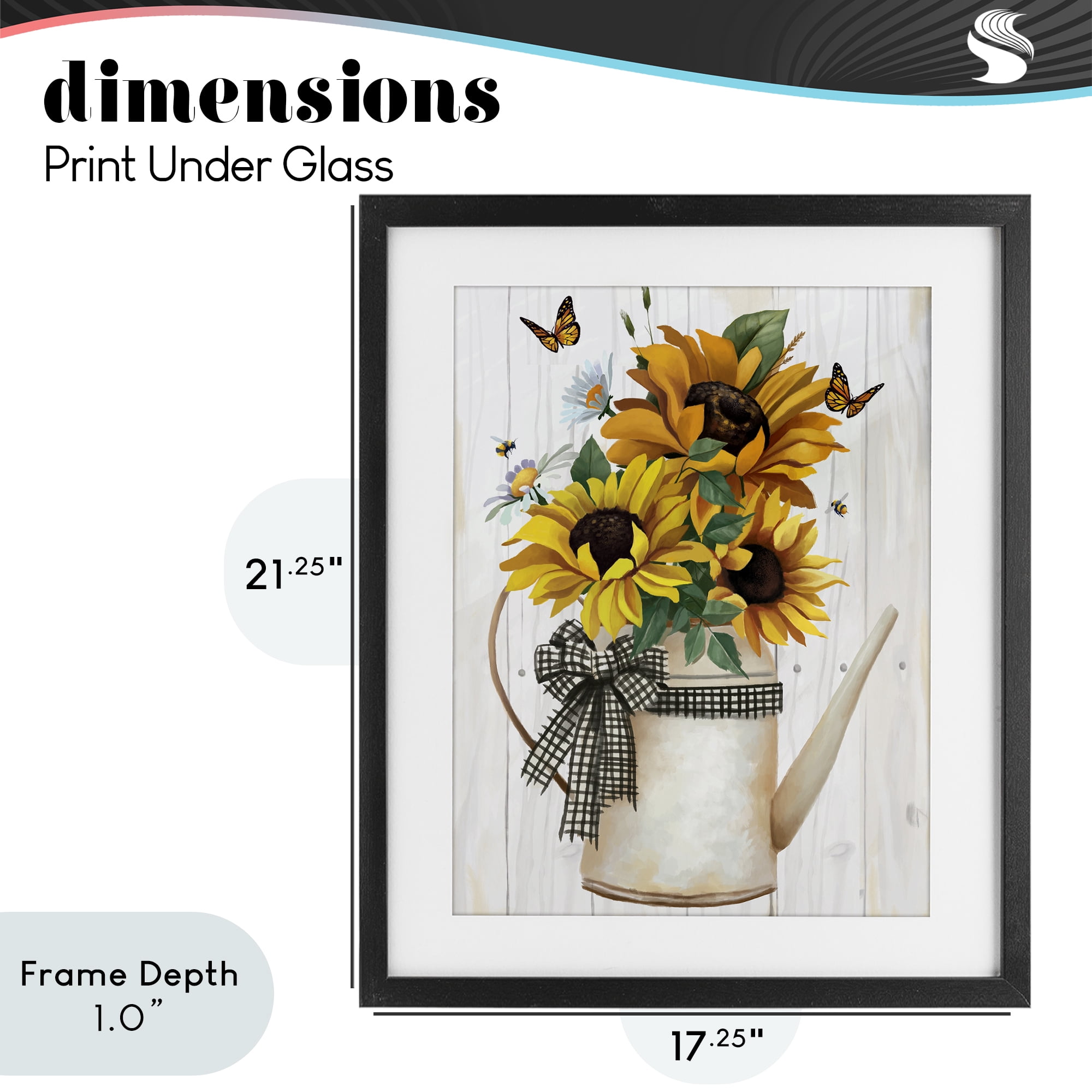 Stupell Industries Sunflower Trio in Watering Can Black Framed Print Under Glass, design by Lucca Sheppard