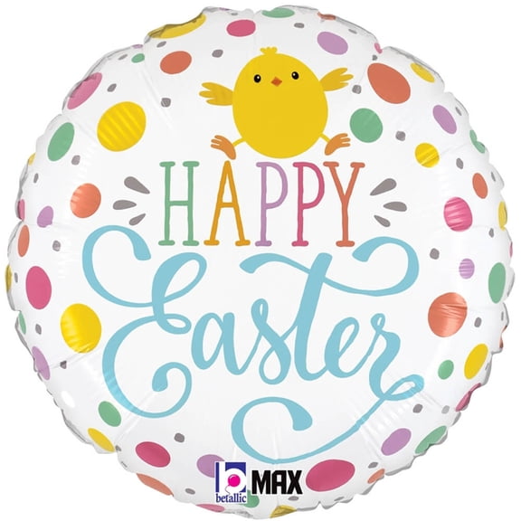 18 inch Easter Dots Chick Betallic Foil Mylar Balloon - Party Supplies Decorations