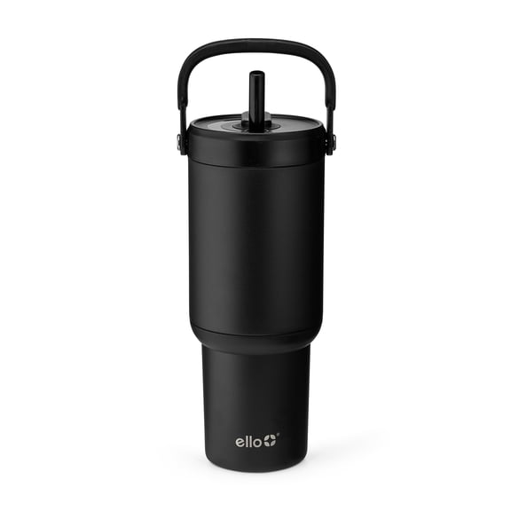 Ello Oasis Go 24oz Stainless Steel Tumbler with Top Handle and Retractable Straw, Black