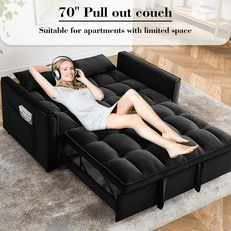 Tufted Velvet 3-in-1 Convertible Sleeper Sofa Bed - Pull Out Couch With ...