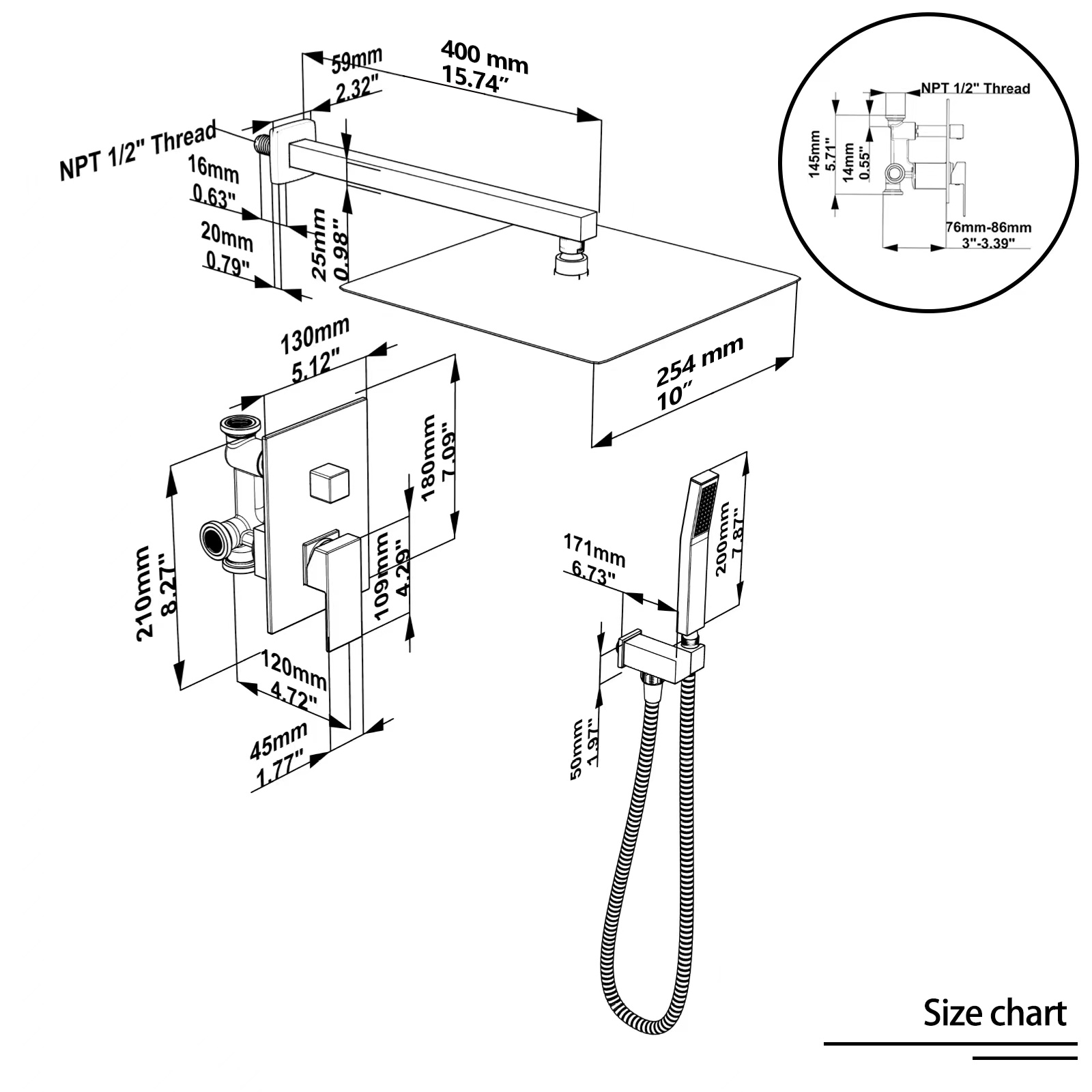 Fatspas Rain Shower System, 10" Shower Faucet Set with Rain Handheld, Wall Mounted High Pressure Shower Head System, Luxury Shower Head Set for Bathroom Shower Fixtures Rough in 2 Way Shower Valve Kit