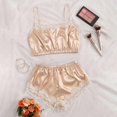 thumbnail image 2 of Pajama Set Women New Women's Satin Pajamas Women Cami Tops Short Pants Pjs Set Lace Underwear Nightwear Sleepwear for Home Silk Pajamas Beige XXL New, 2 of 9