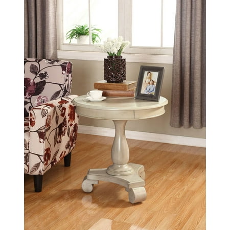 Roundhill Furniture OC0024WH Rene Round Wood Pedestal Side Table, White