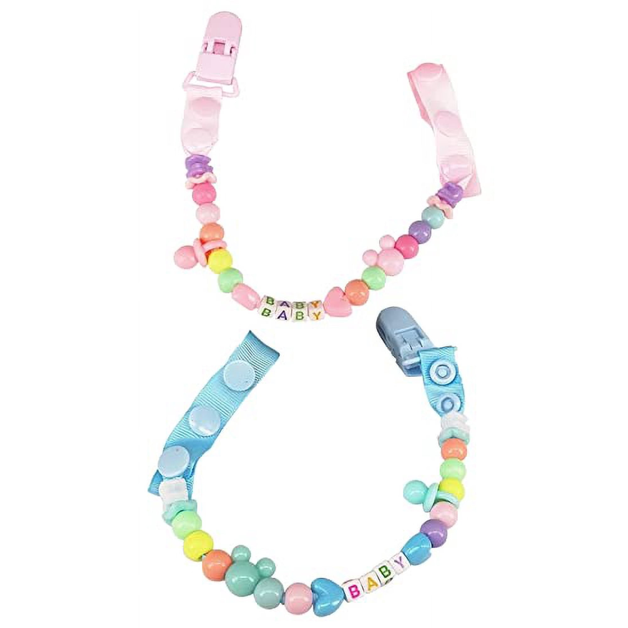 CutiePlusU Pacifier Clip Stylish Adult Pacifier Teething Ring Pacifier Holder Fits Most Pacifier Styles Birthday Gift Blue Pink 2 Pcs Pack