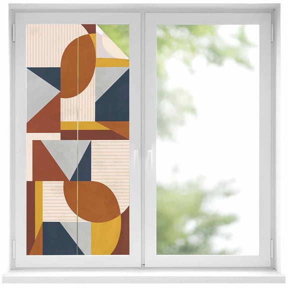 Art Decor Window Privacy Film Mid-Century Modern Abstract Geometric Multi Color Decorative Glass Window Film UV Blocking Static Cling Non-Adhesive Sticker Covering for Home Door 17.7 x 39.3 inches