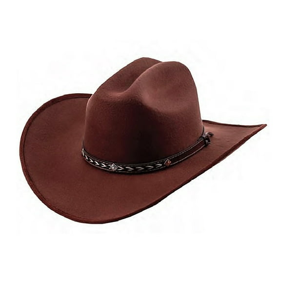 Men’s "Dallas" Felt Cowboy Crown Hat with Leather Trim Hat Band - Medium