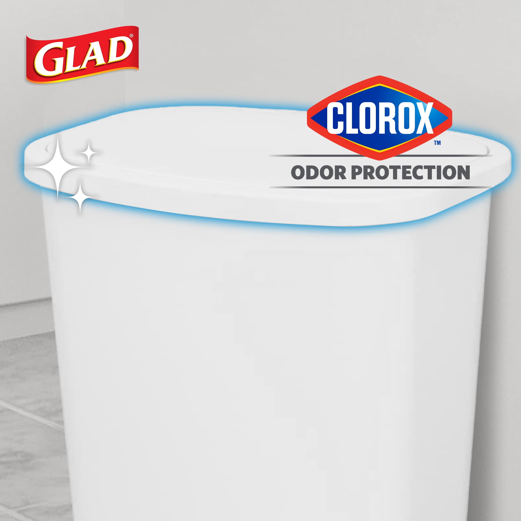 Glad Kitchen Trash Can with Lid, Step Foot Pedal and Garbage Bag Rings, 20 Gallon, White