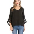 thumbnail image 6 of Juniors' Plus Size Tops Blouses for Women Shirts Casual V Neck 3/4 Bell Sleeve Loose Blouse Top Fit T-Shirt Autumn, 6 of 7