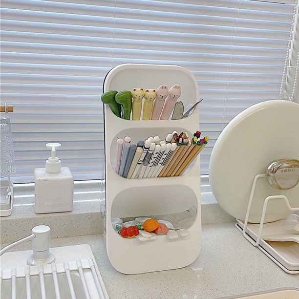 Estante de almacenamiento de palillos, caja de almacenamiento de cubiertos de 3 capas, suministros verticales para el hogar