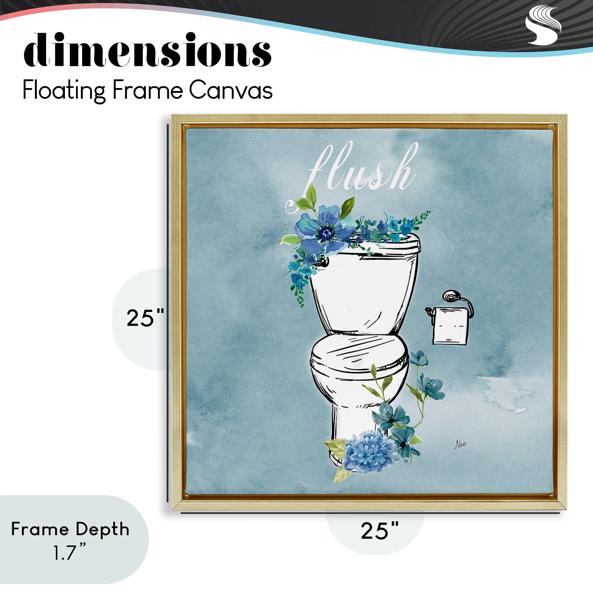 Stupell Industries Floral Bathroom Rules Flush Gold Framed Floater Canvas Wall Art, design by Nan