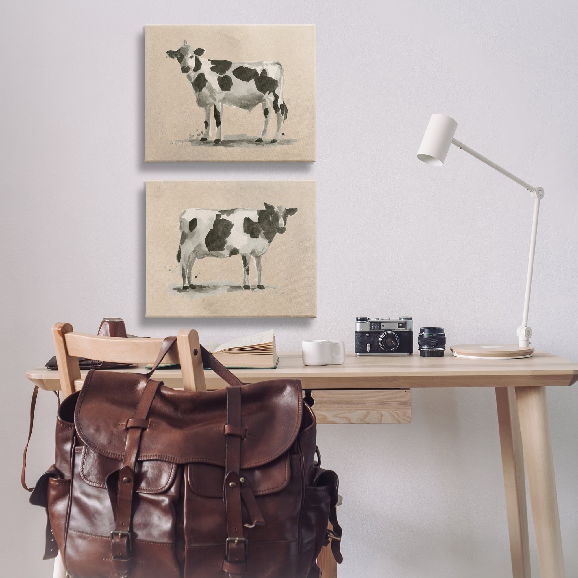Stupell Industries Beige Holstein Cow Portrait Animals Painting Wrapped Canvas Art Print Wall Art, 20 x 16, Set of 2