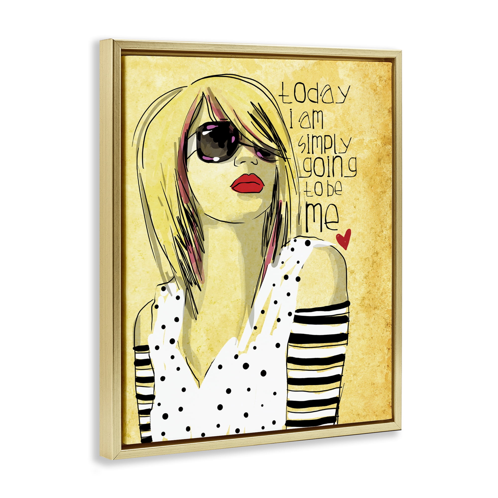 Stupell Industries Today I Am Simply Me Gold Framed Floater Canvas Wall Art, design by Suzanne Millius