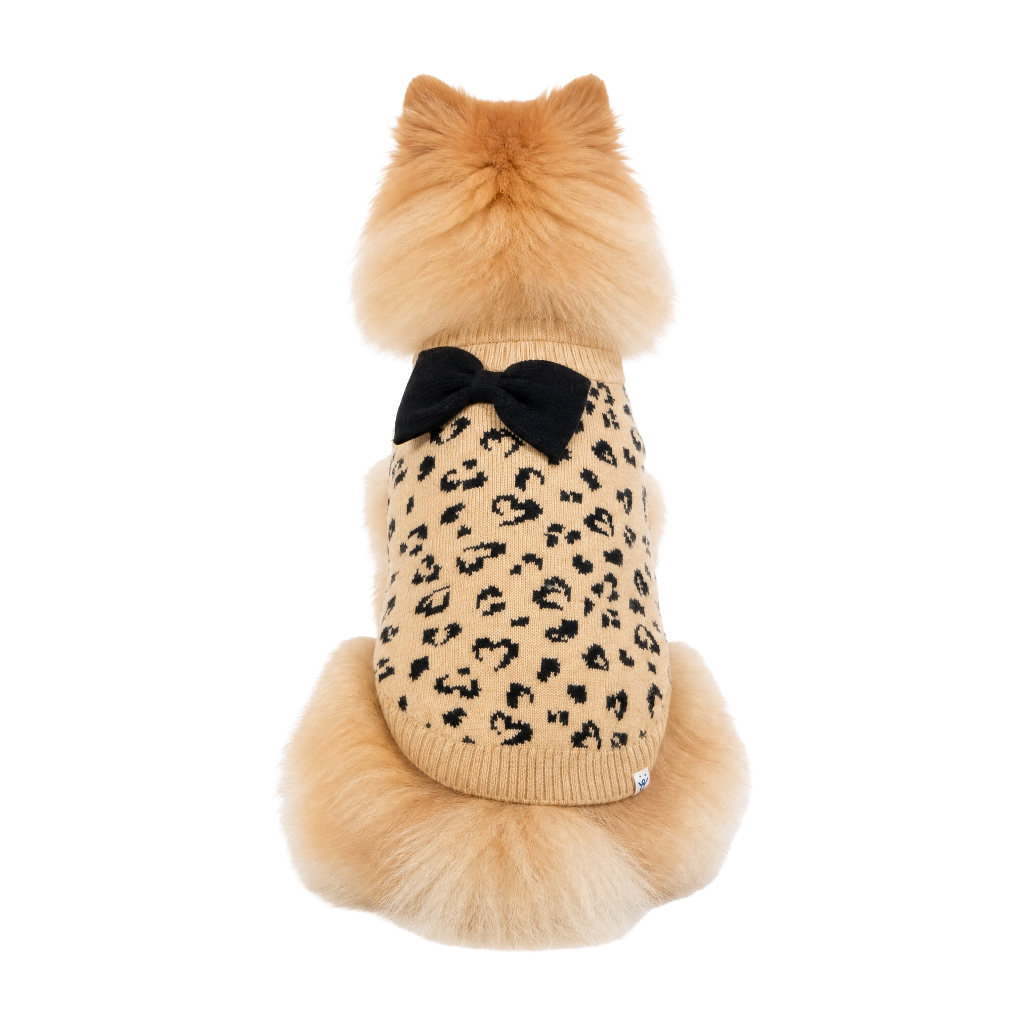 Oodles Leopard Print Bow Fall Dog Sweater, Tan, Small
