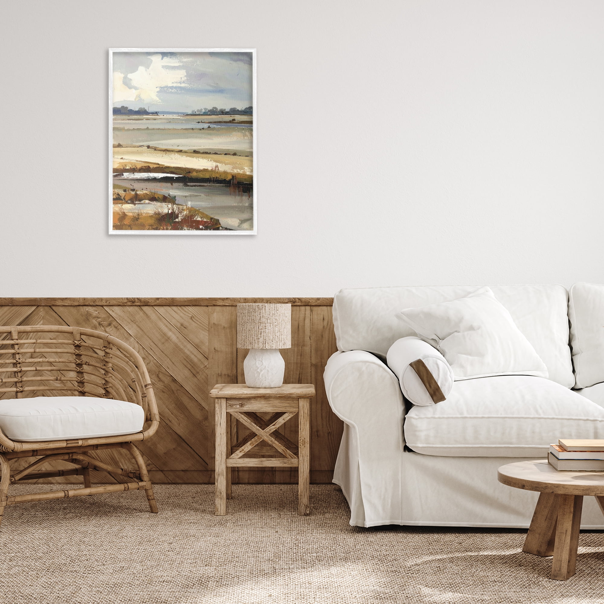 Stupell Industries Earthy Distant Horizon White Framed Giclee Art, design by Alonza Saunders