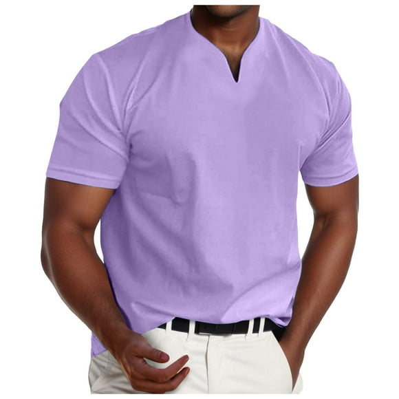 LUOGENLI Male T-shirts for Mens Men's Muscle V Neck Shirts Slim Fit Shirt Short Sleeve T Shirts Casual Tee Mens T-shirts Graphic Tees Fishing Easter Purple M