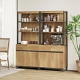 thumbnail image 5 of WAMPAT 2 PCS Modern 72" Tall Bookcases with Metal Base and Adjustable Shelves, Library Book Shelf with Storage Cabinet and Open Book Shelfs, Wood Bookshelves for Home Office, Living Room, Oak, 5 of 13