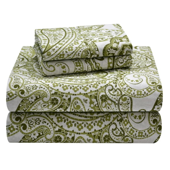 Pointehaven Cotton Boho Paisley Sheet Set Green Full