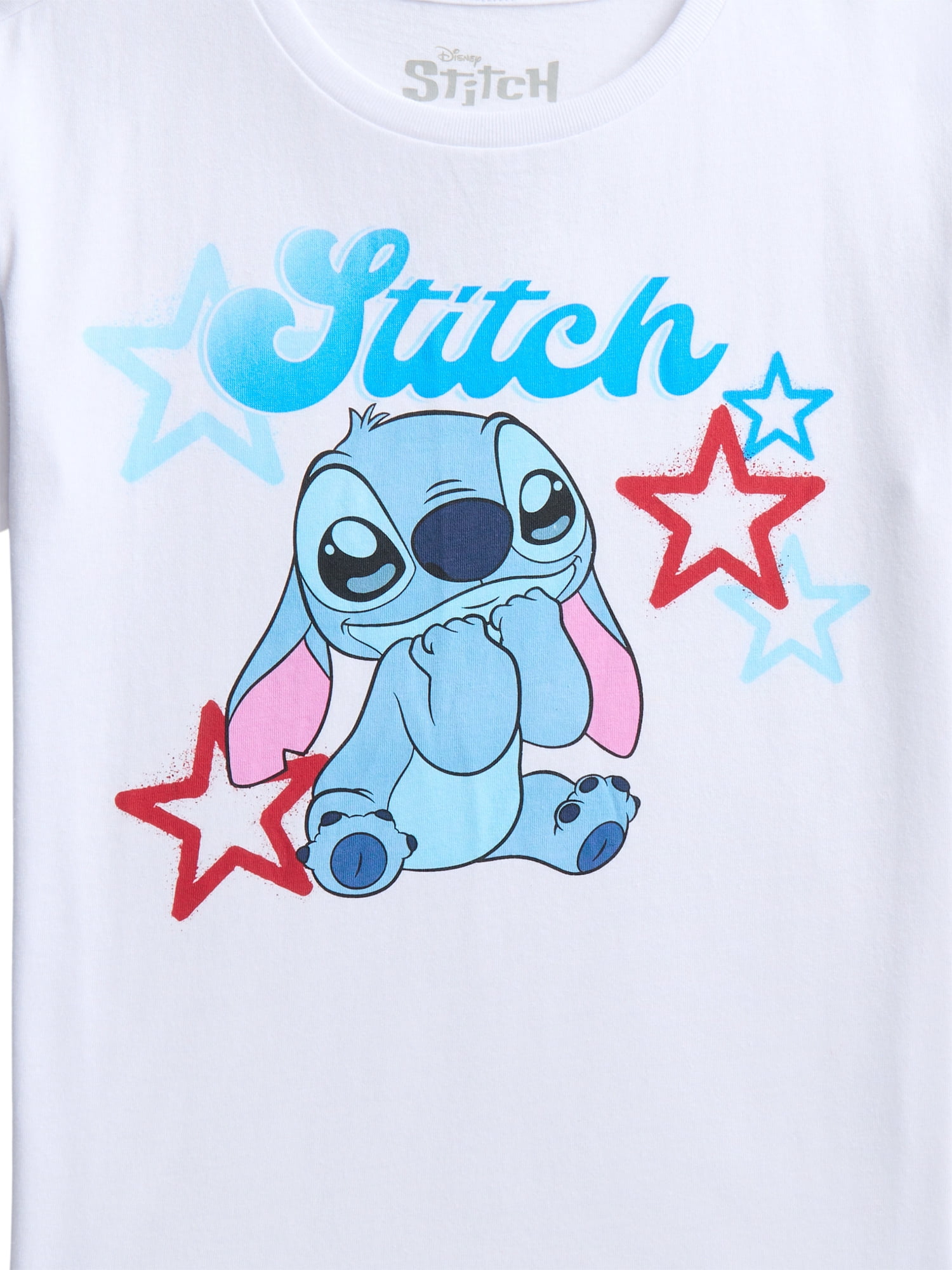 Lilo and Stitch Girls Happy Stitch Stars Graphic Tee with Short Sleeves, Sizes 4-16