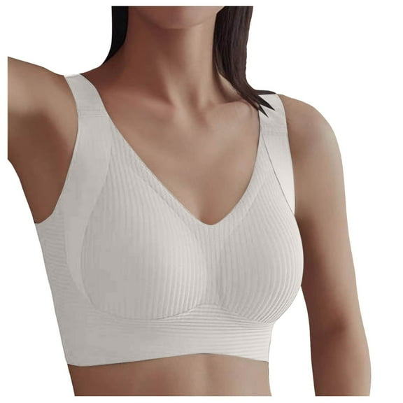 Telankuip Women's Ribbed Push up Wireless Bras Super Firming Wirefree Full Coverage Bras Soft Comfort Adjustable Wide Straps Anti Sagging Bralettes for Everyday White XL